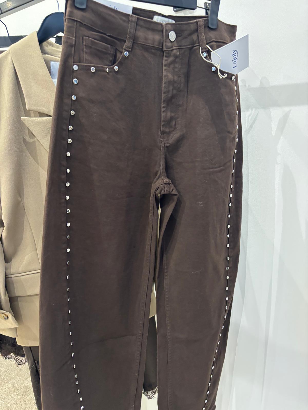 Pantalon Wide Leg à Œillets – Marron