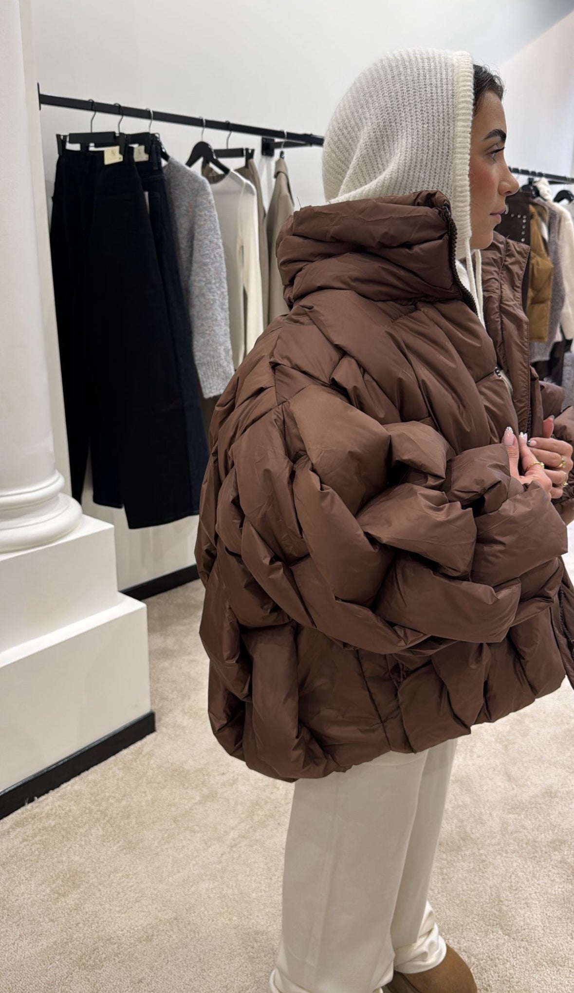 Doudoune Oversize Tressée – Marron Chocolat