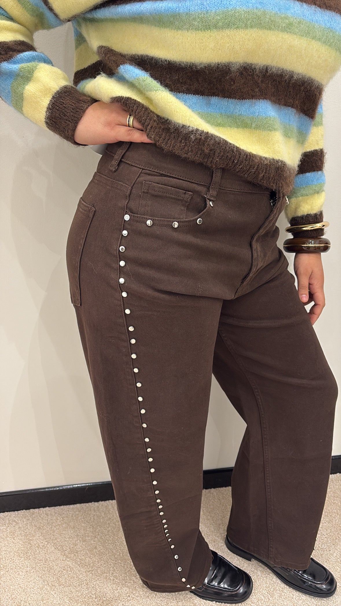 Pantalon Wide Leg à Œillets – Marron
