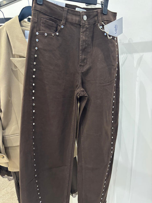 Pantalon Wide Leg à Œillets – Marron